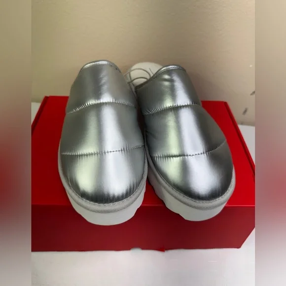 Anthropologie Maeve | SZ Large (10/11| Puffy Platform Slipper Shoes Silver - Picture 2 of 9